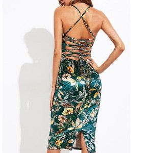 SHEIN Green Floral Midi Dress